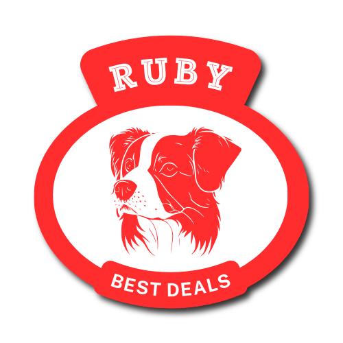 Red and white logo with a dog's face in the center. 'RUBY' at the top and 'BEST DEALS' at the bottom in bold text